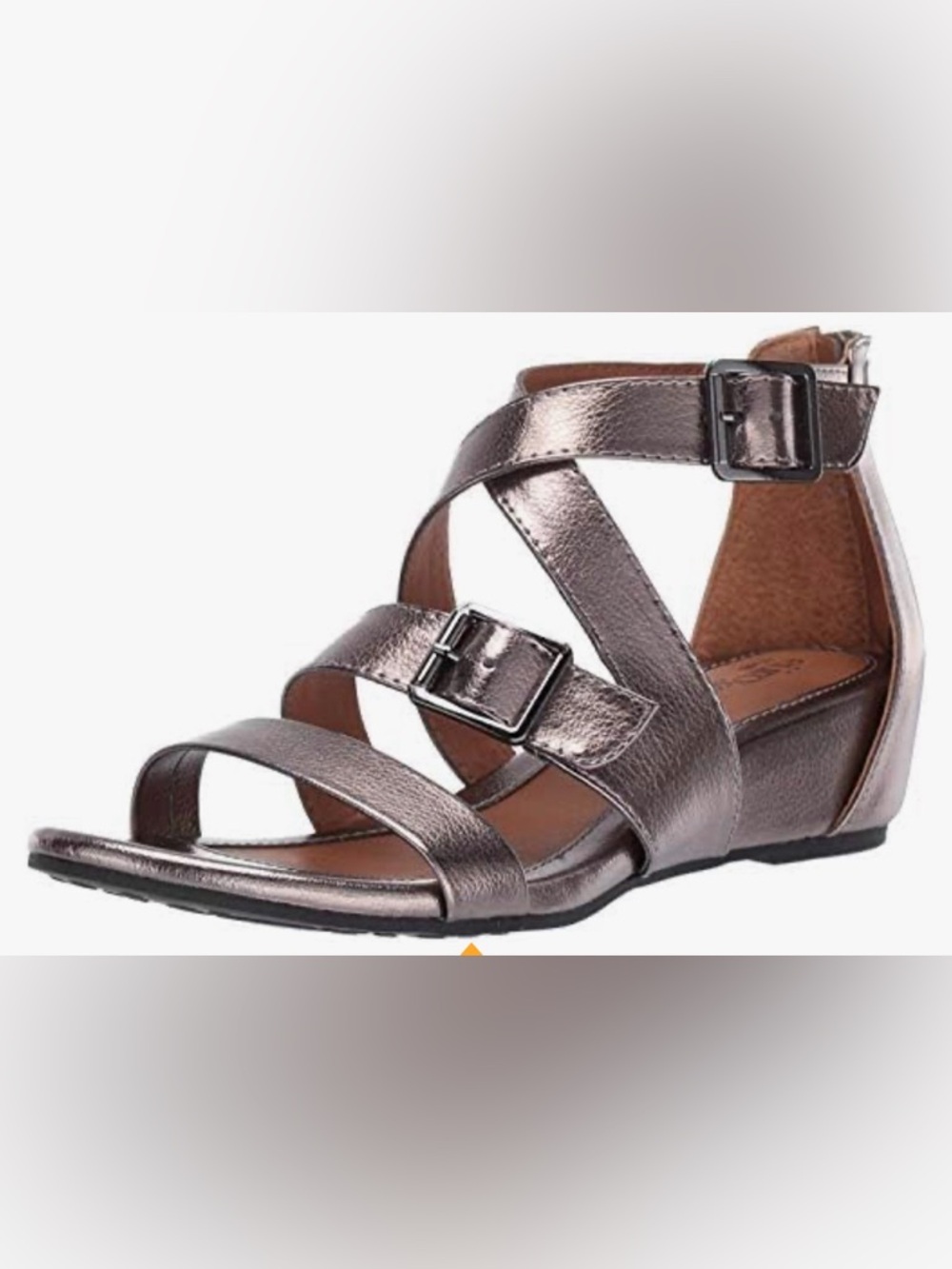 Euro Soft 1.5” Wedge Gladiator Sandal in Pewter Faux-Leather w Back Zip (Sz 10)